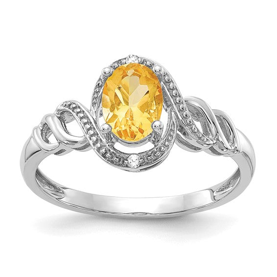 10k White Gold Genuine Oval Gemstone & Diamond Rings-10XB320-Chris's Jewelry