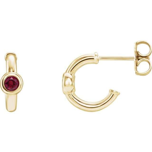 14K Gold 3mm Gemstone Huggie 11mm Hoop Earrings-86492:60025:-Chris's Jewelry