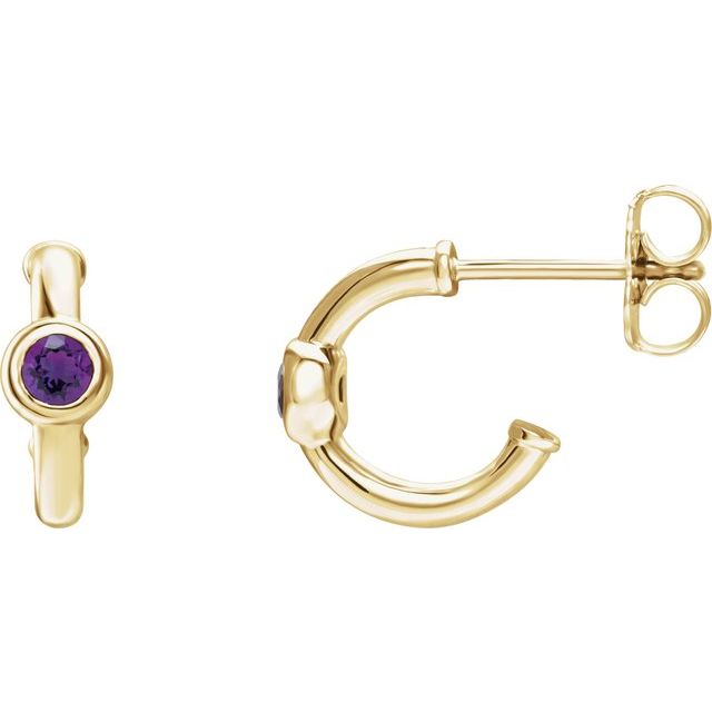 14K Gold 3mm Gemstone Huggie 11mm Hoop Earrings-86492:60018:P-Chris's Jewelry
