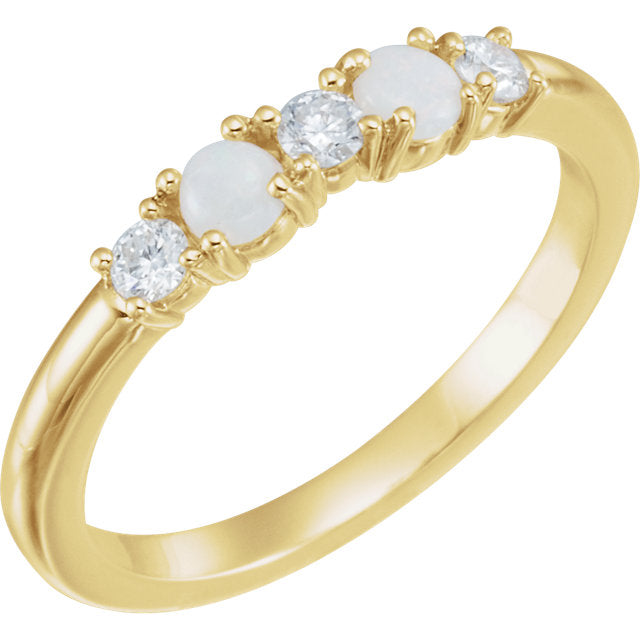 14K Gold Genuine Australian Opal & 1/5 CTW Diamond Stackable Ring-71969:601:P-Chris's Jewelry