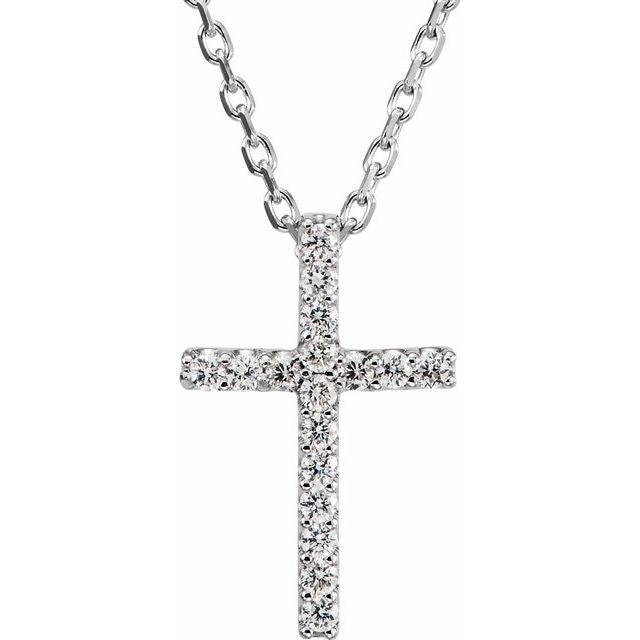 14K Gold Genuine Gemstone Petite Cross 16" Necklaces-R42147D:60003:P-Chris's Jewelry