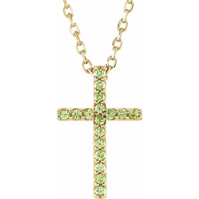 14K Gold Genuine Gemstone Petite Cross 16" Necklaces-R42147:112:P-Chris's Jewelry