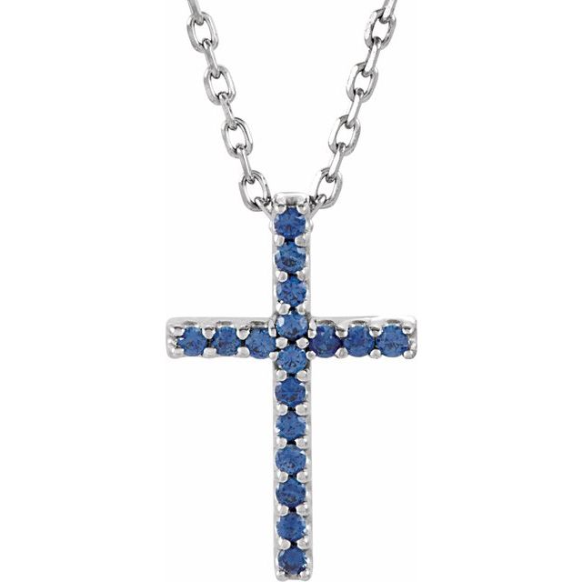14K Gold Genuine Gemstone Petite Cross 16" Necklaces-R42147:100:P-Chris's Jewelry