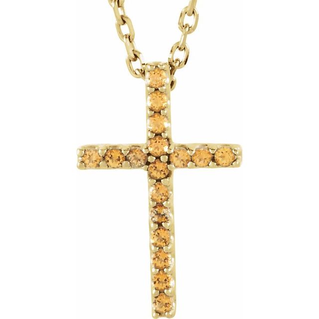 14K Gold Genuine Gemstone Petite Cross 16" Necklaces-R42147:70001:P-Chris's Jewelry