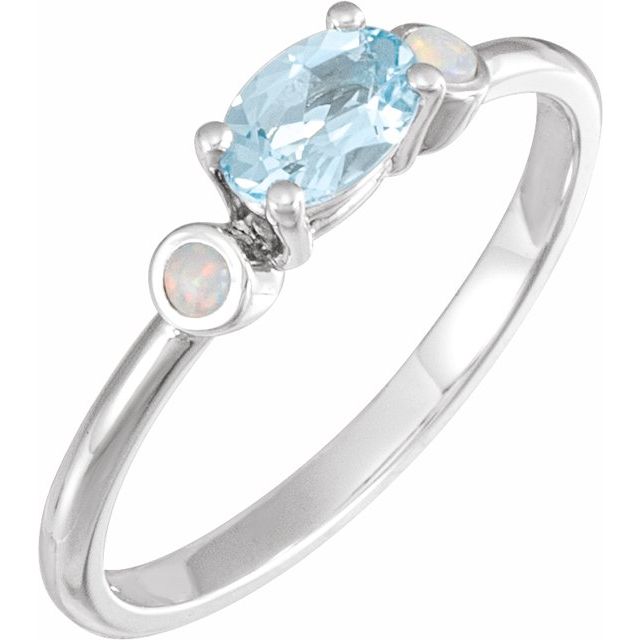 14K White Gold 6x4 mm Natural Sky Blue Topaz & Natural White Opal Ring-72338:117:P-Chris's Jewelry