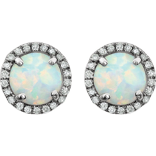14K White Gold Created Opal & 1/8 CTW Diamond Halo Stud Earrings-651302:70000:P-Chris's Jewelry