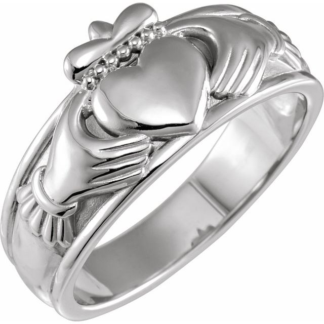 14K White or Yellow Gold Claddagh Men's Band-52309:105:P-Chris's Jewelry