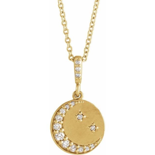 14K Yellow Gold 1/10 CTW Diamond Crescent Moon Disc 16-18" Necklace-87350:118:P-Chris's Jewelry