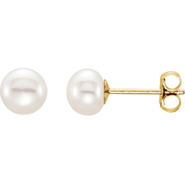 14K Yellow Gold 5-6 mm Cultured White Freshwater Pearl Earrings