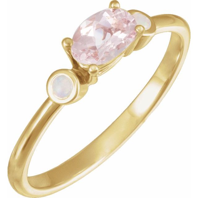 14K Yellow Gold 6x4 mm Natural Pink Morganite & Natural White Opal Ring-72338:110:P-Chris's Jewelry