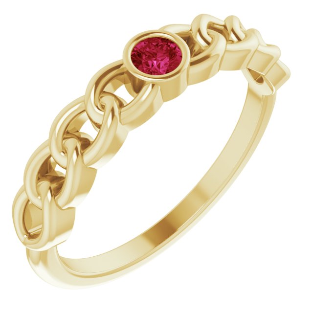 14K Yellow Gold Natural Ruby Curb Chain Ring-72328:106:P-Chris's Jewelry