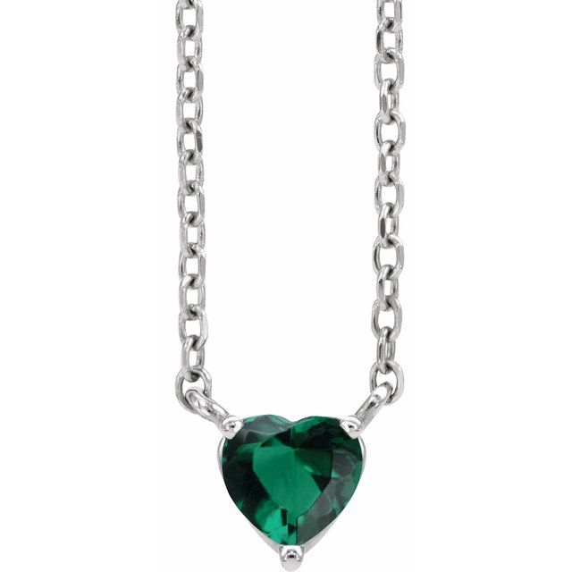 14k Gold 4mm Gemstone Heart 16-18" Necklaces-88055:202:P-Chris's Jewelry