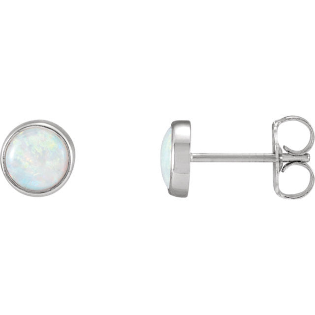 14k Gold 5mm Round Genuine Australian Opal Bezel Earrings-23482:100:P-Chris's Jewelry