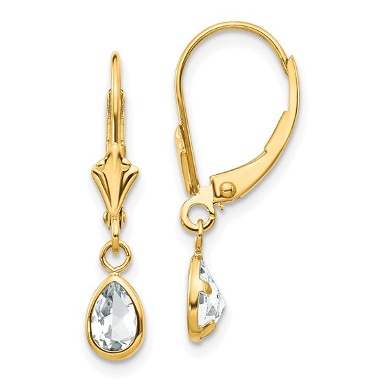14k Gold 6x4mm Bezel Pear Gemstone Leverback Earrings-XBE88-Chris's Jewelry