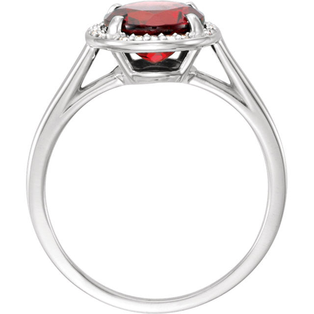 14k Gold 8mm Round Mozambique Garnet and .05CTW Diamond Halo Ring-Chris's Jewelry