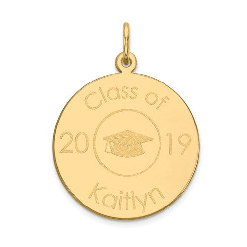 14k Gold Any Year and Name Graduation Round Pendant Charm-Chris's Jewelry