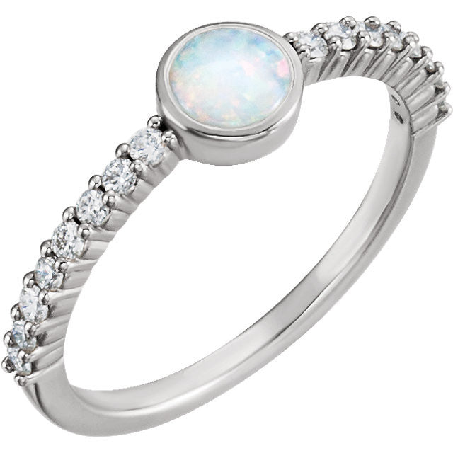 14k Gold Bezel Set Australian Opal Diamond Ring - White, Rose or Yellow-71823:600:P-Chris's Jewelry