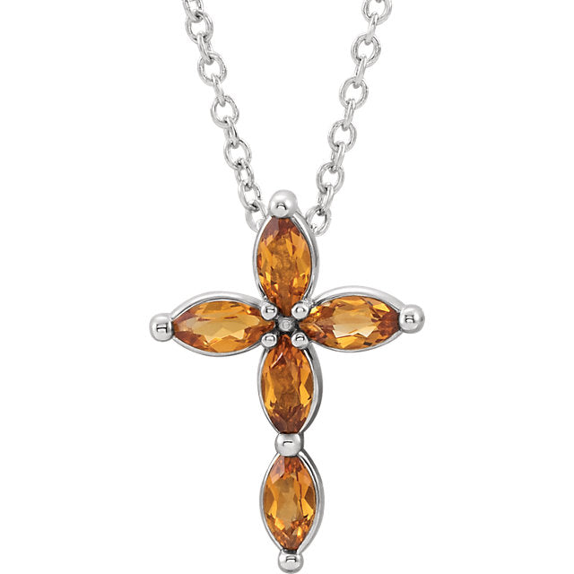 14k Gold Citrine Cross Necklace - White Rose or Yellow Gold-R42377:6140:P-Chris's Jewelry
