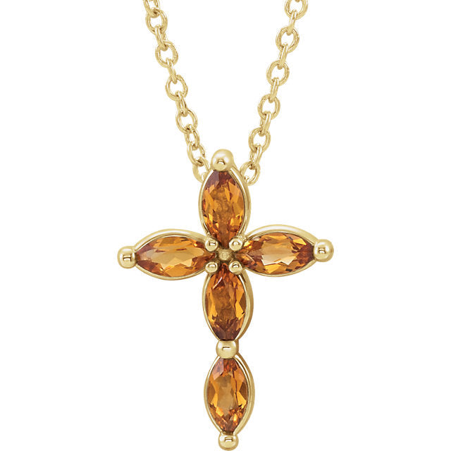 14k Gold Citrine Cross Necklace - White Rose or Yellow Gold-R42377:6141:P-Chris's Jewelry