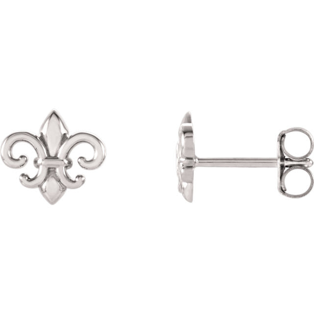 14k Gold Fleur-De-Lis Stud Earrings-28615:101:P-Chris's Jewelry