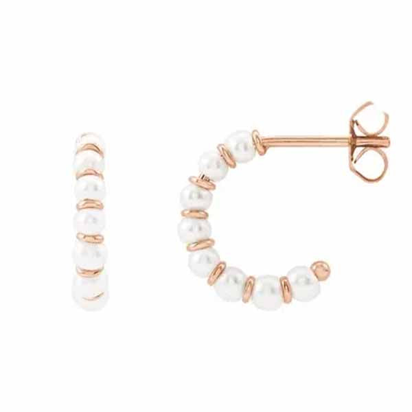 14k Gold Freshwater Cultured Pearl Hoop Earrings-688761:102:P-Chris's Jewelry
