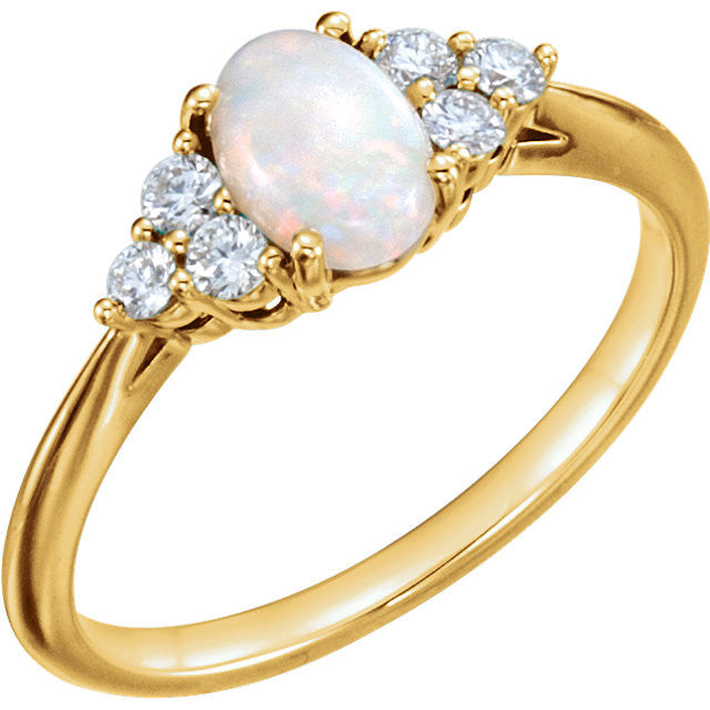 14k Gold Genuine Australian Opal & 1/5 CTW Diamond Ring - White, Rose or Yellow-71812:601:P-Chris's Jewelry