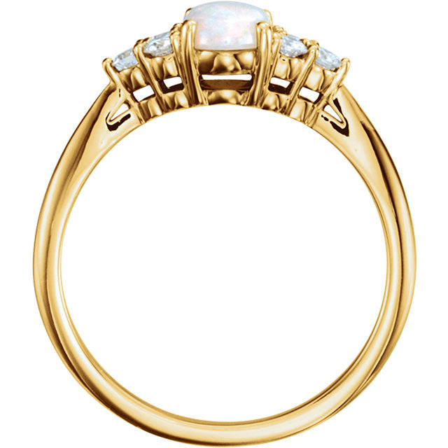 14k Gold Genuine Australian Opal & 1/5 CTW Diamond Ring - White, Rose or Yellow-Chris's Jewelry
