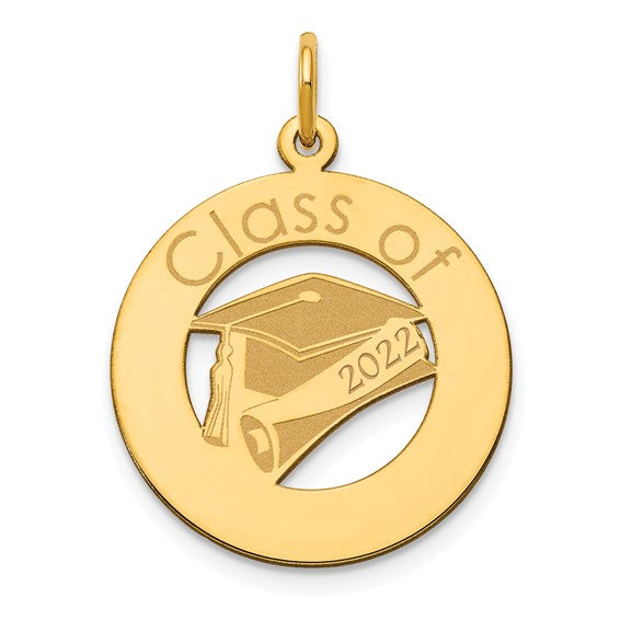14k Gold Graduation Year and Name Round Pendant Charm Pendant-Chris's Jewelry