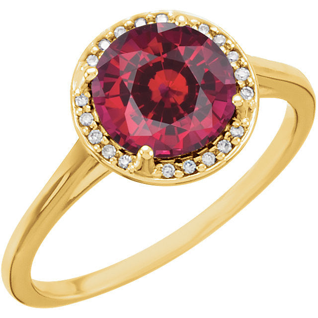 14k Gold Lab Grown 8mm Round Ruby & Diamond Halo Ring-71632:70017:P-Chris's Jewelry