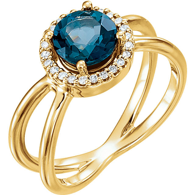 14k Gold London Blue Topaz & 1/8 CTW Diamond Halo-Style X Band Ring-71822:601:P-Chris's Jewelry