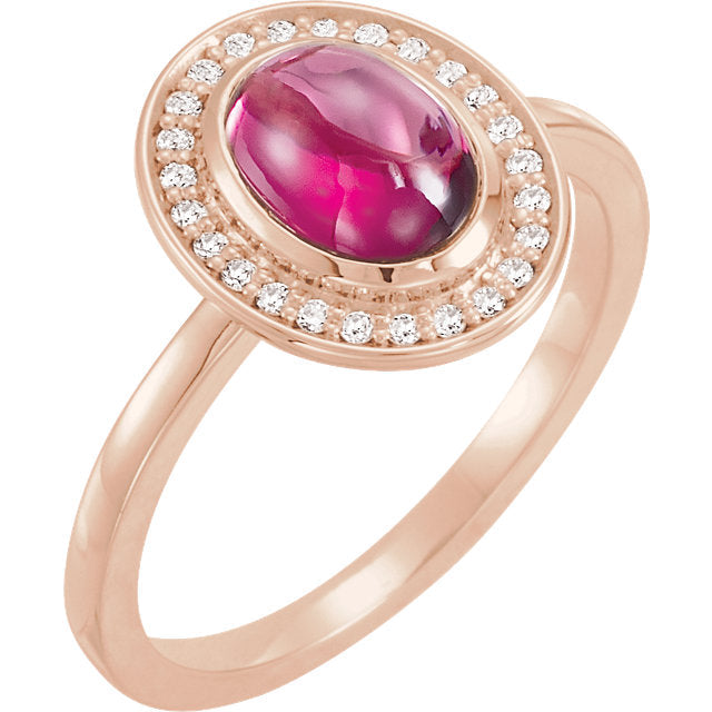 14k Gold Oval Rhodolite Garnet Diamond Halo Ring - White, Yellow or Rose or Platinum-Chris's Jewelry