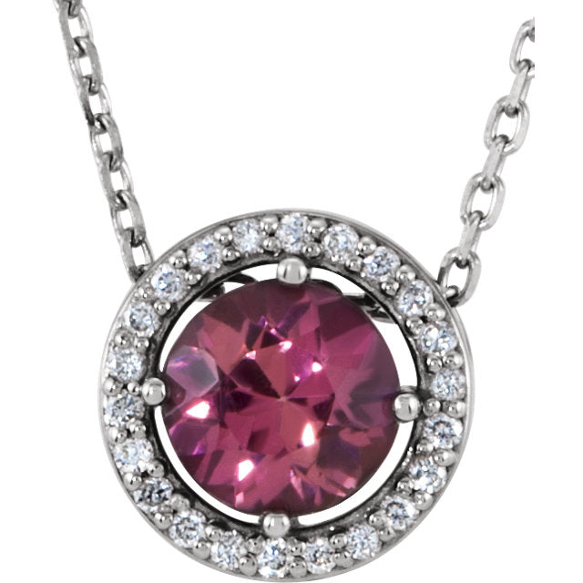 14k Gold Pink Tourmaline & .06 CTW Diamond Halo Necklace-86066:6069:P-Chris's Jewelry