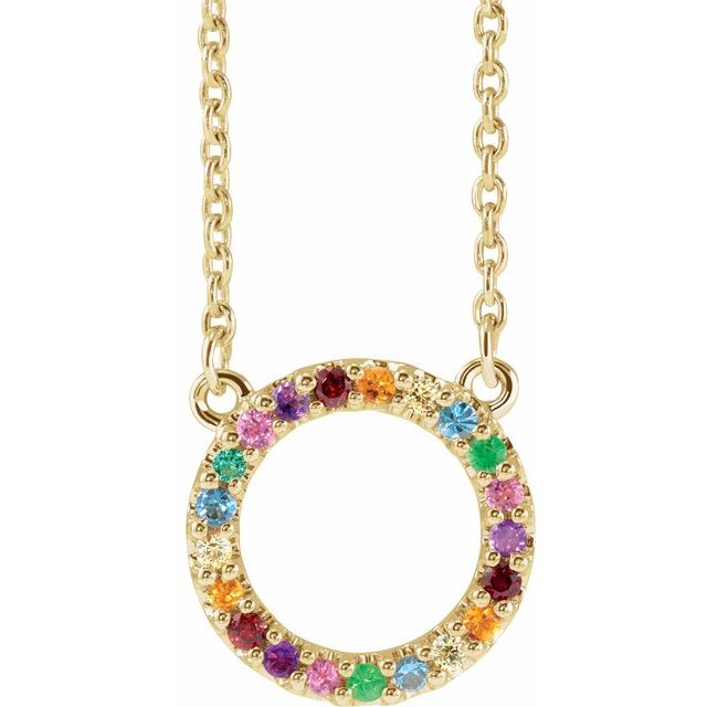 14k Gold Rainbow Natural Gemstone Circle Necklace-688934:600:P-Chris's Jewelry