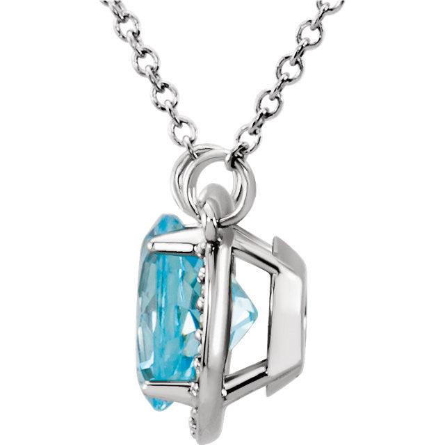 14k Gold Round Sky Blue Topaz & .05 CTW Diamond Halo Necklace-Chris's Jewelry