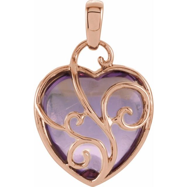 14k Rose Gold Rose de France Pink Amethyst Heart Pendant-69624:100:P-Chris's Jewelry