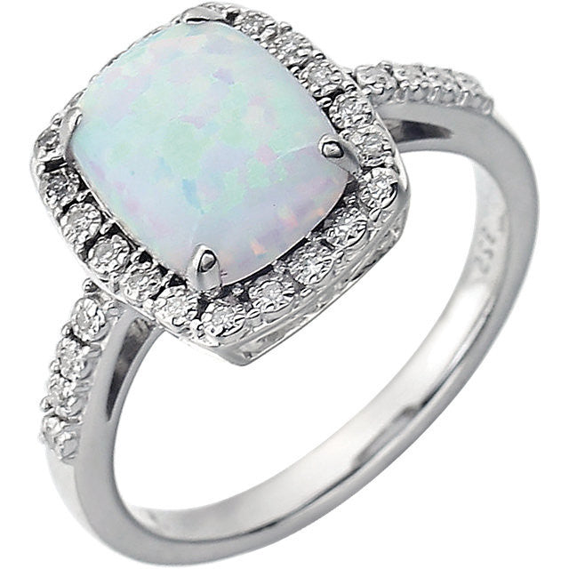 14k White Gold 10x8 Cushion Opal & Diamond Halo Ring-651426:70003:P-Chris's Jewelry