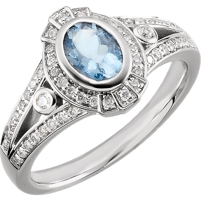 14k White Gold 1/3 CTW Diamond & 7x5mm Oval Aquamarine Ring-66146:60002:P-Chris's Jewelry