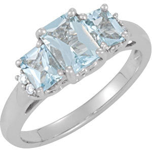 14k White Gold Aquamarine Octagon 3- Stone & .05 CTW Diamond Ring-69656:101:P-Chris's Jewelry