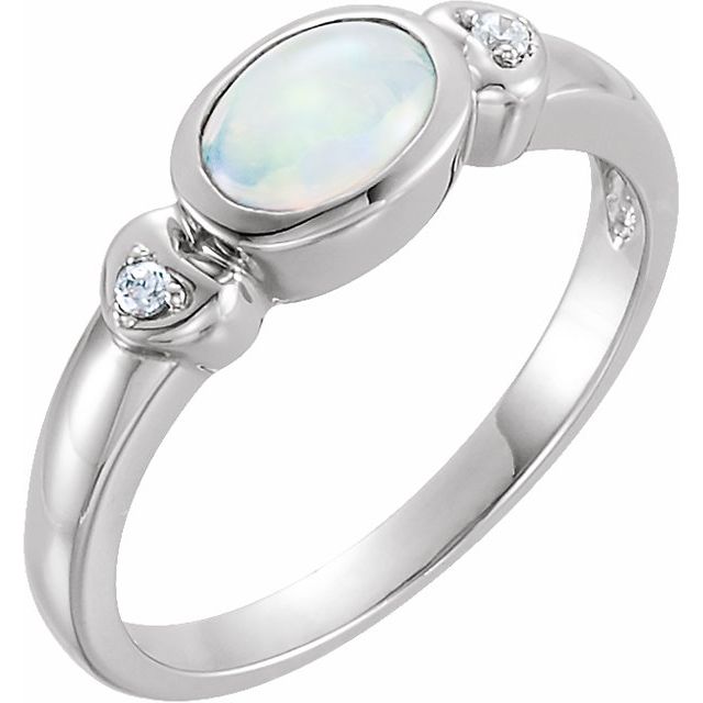 14k White Gold Bezel Oval Genuine Australian Opal & Diamond Hearts Ring-71133:70000:P-Chris's Jewelry