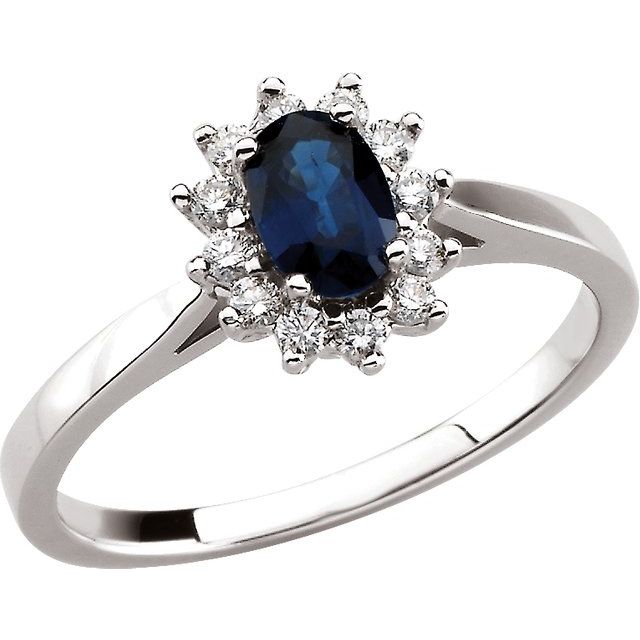 14k White Gold Blue Sapphire Oval & Diamond Halo-Style Ring-61864:252530:P-Chris's Jewelry