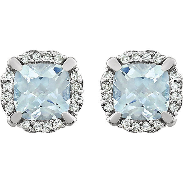 14k White Gold Cushion Aquamarine & 1/10 CTW Diamond Halo Earrings-651954:60003:P-Chris's Jewelry