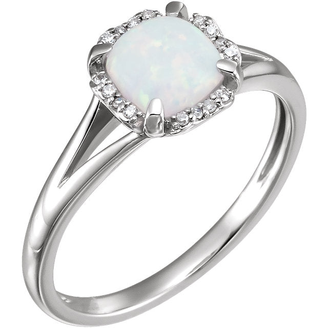 14k White Gold Cushion Created Opal & .05 CTW Diamond Halo Ring-651952:60010:P-Chris's Jewelry