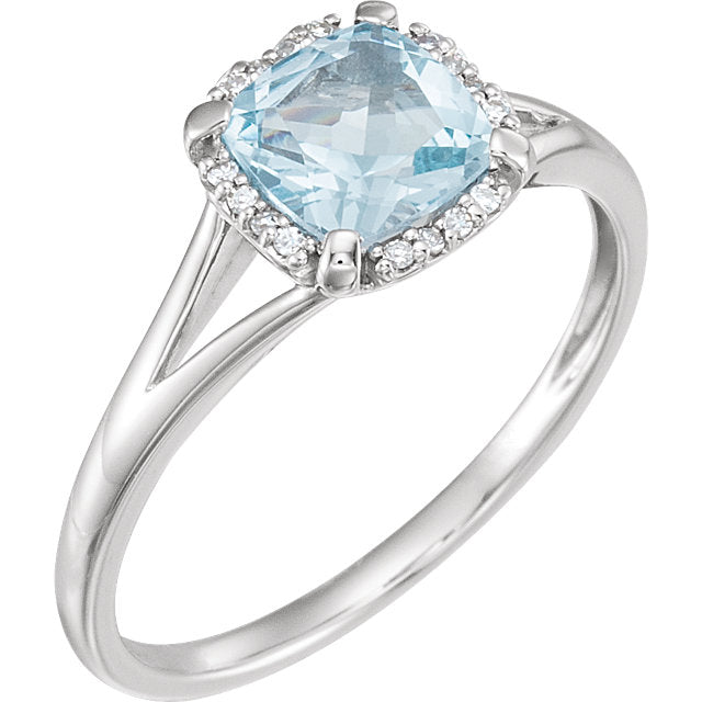 14k White Gold Cushion Cut Sky Blue Topaz & .05 CTW Diamond Halo Ring-651952:60012:P-Chris's Jewelry