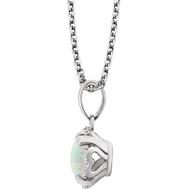 14k White Gold Cushion Gemstone & .05 CTW Diamond Halo 18" Necklaces-Chris's Jewelry