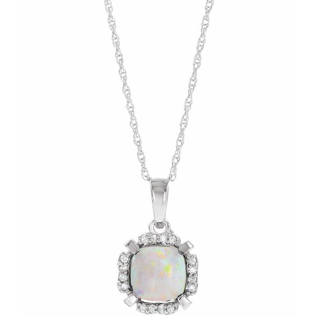 14k White Gold Cushion Gemstone & .05 CTW Diamond Halo 18" Necklaces-651953:60010:P-Chris's Jewelry