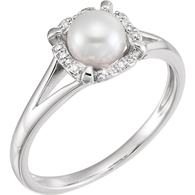 14k White Gold Freshwater Pearl & .05 CTW Diamond Halo Ring-651952:60006:P-Chris's Jewelry