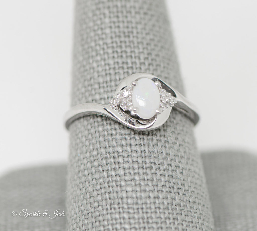 14k White Gold Genuine Oval Gemstone and Diamond Rings-Chris's Jewelry