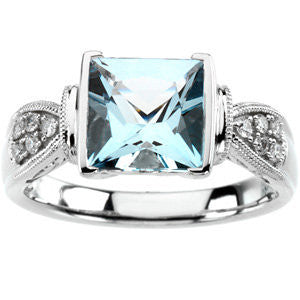 14k White Gold Princess Square Aquamarine & 1/8 CTW Diamond Ring-66894:101:P-Chris's Jewelry