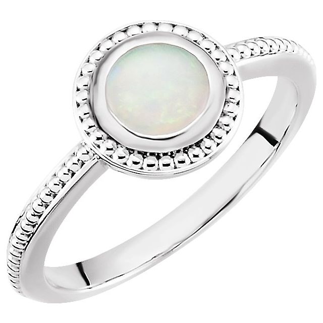14k White Gold Round Genuine Australian Opal Beaded Design Ring-71592:70000:P-Chris's Jewelry