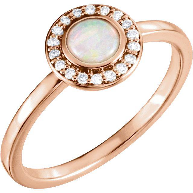 14k White Rose or Yellow Gold Bezel Round Genuine Australian Opal & Diamond Halo Ring-71821:602:P-Chris's Jewelry